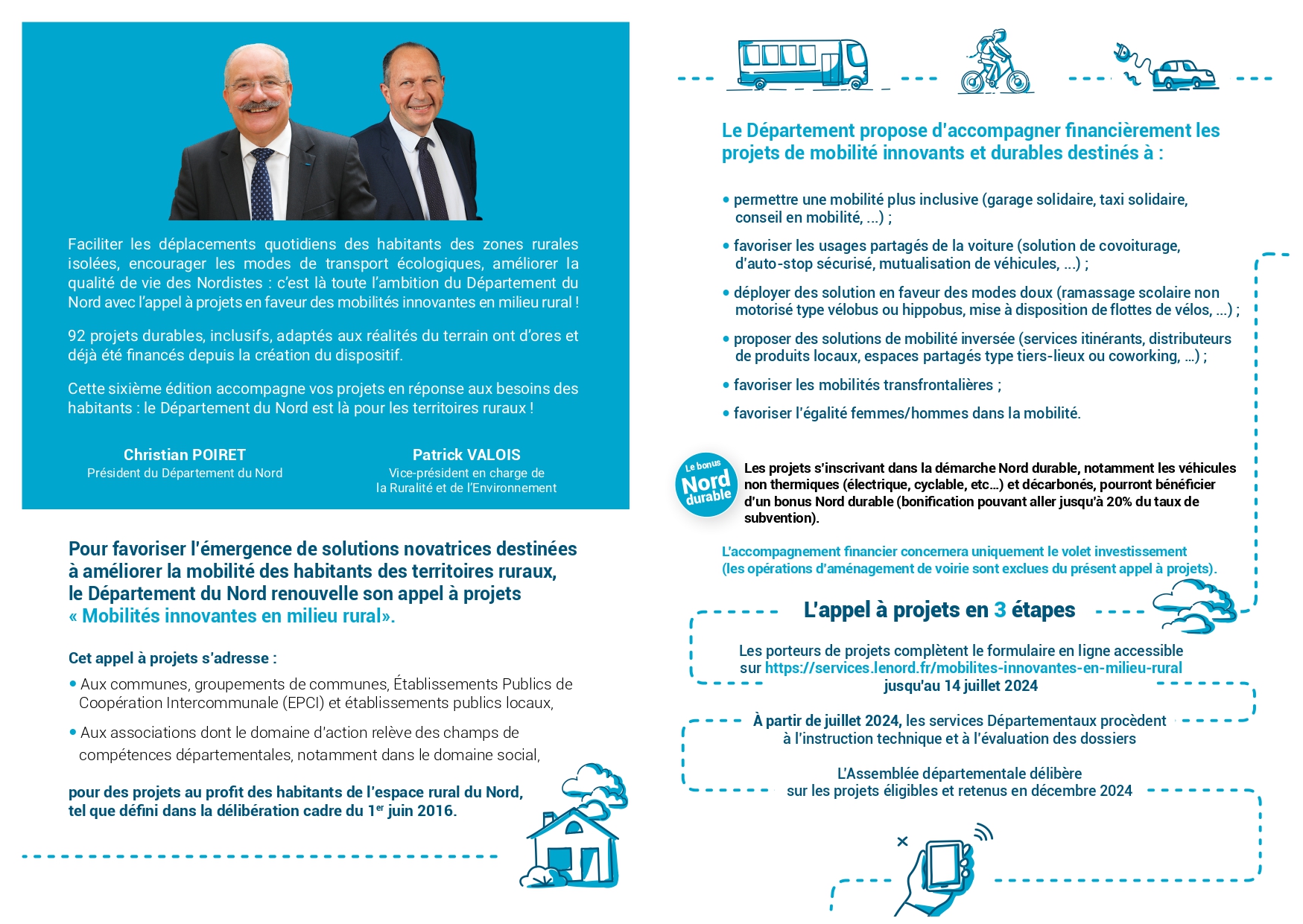 Rendez-vous sur https://services.lenord.fr/mobilites-innovantes-en-milieu-rural pour avoir tous les détails de l'appel à projet